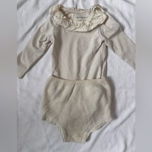 Zara Home Knit Bloomers + H&M adorables Ruffle Collar Top Baby Girl Outfit.